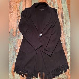 Women’s Soft Surroundings, fringed, 1 button closure, Black Jacket, Size Small